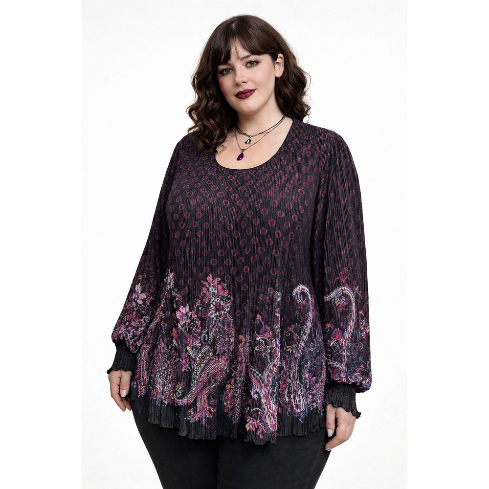 Chico's Purple Paisley Top Accordion Pleat Whimsigoth Blouse  Sz 4 2XL